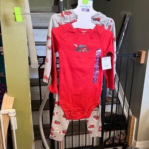 Carter's Red and Gray Firetruck 3-Piece Baby Set